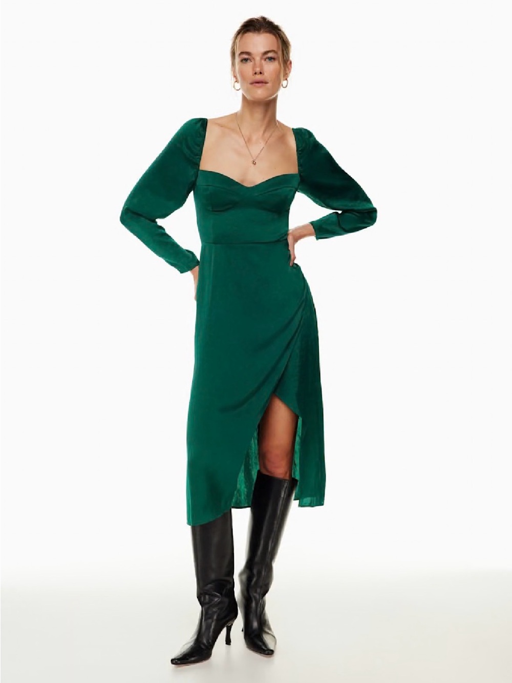 Aritzia Wilfred Masquerade Dress Emerald Green Sweetheart Midi Dress